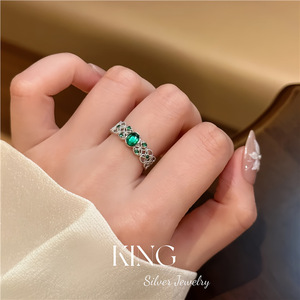 King Silver Jewelry S925 Sterling Silver <b>Ring</b> Green <b>Crystal</b> Rhinestone Flower Shape Women's Fine <b>Ring</b> Everyday Wear - Product Image 2