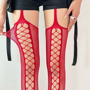 Hollow Suspenders Fishnet Stockings Women Ultra Thin 0D Transparent Mesh Leggings Gothic Harajuku Style Red Black White Purple - Product Image 1