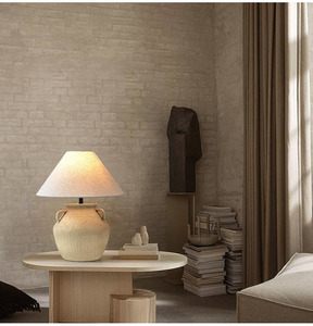 Tyson hecho a mano Vintage Wabi Sabi estilo decoración sala <span class=keywords><strong>de</strong></span> estar dormitorio Pantalla <span class=keywords><strong>de</strong></span> lino lámpara <span class=keywords><strong>de</strong></span> mesa auxiliar <span class=keywords><strong>de</strong></span> cerámica rústica hecha a mano - Product Image 3