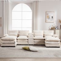 Canapé en U moderne OEM 6 places, ensemble de meubles d'intérieur rembourrés, canapé nuage avec console, porte-gobelets et ports USB de charge