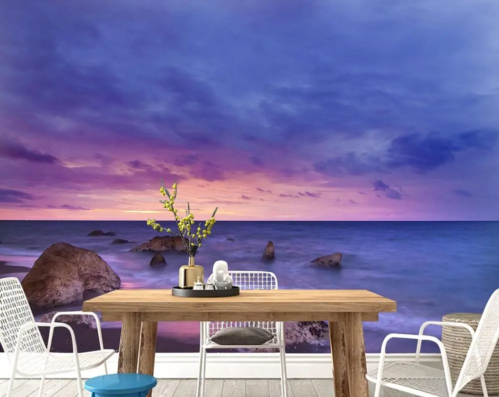 ZHIHAI hd बादल सूर्योदय से सूर्यास्त सागर समुद्र तट पानी यूवी प्रिंट काफी पर्यावरण फैशन कमरे डिजाइन 8d 3d दीवार वॉलपेपर