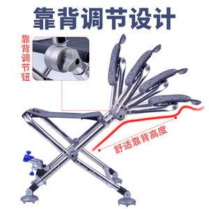 Folding Fishing Chair Stainless Steel <b>Portable</b> Adjustable Backrest Outdoor Use 29x20cm Back 32x25cm <b>Seat</b> 25mm Pipe - Product Image 4