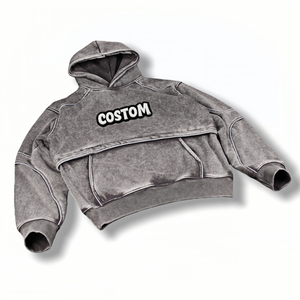 Sweat à capuche tendance surdimensionné 100% coton, lavage à l'acide vintage, couture de créateur, sweat à capuche streetwear personnalisé, sweats à capuche vierges pour hommes - Product Image 2