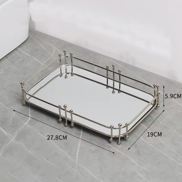 ถาดกระจก 2317j-2801 -- ทรงสี่เหลี่ยมผืนผ้า 28 ซม. สีเงิน