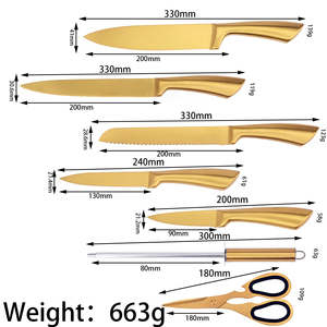 <span class=keywords><strong>El</strong></span> <span class=keywords><strong>juego</strong></span> <span class=keywords><strong>de</strong></span> <span class=keywords><strong>cuchillos</strong></span> <span class=keywords><strong>de</strong></span> <span class=keywords><strong>cocina</strong></span> <span class=keywords><strong>de</strong></span> acero inoxidable en tono dorado más vendido incluye tijeras y afilado <span class=keywords><strong>de</strong></span> acero con logotipo personalizado disponible - Product Image 6