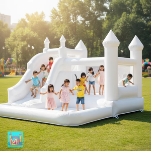Alquiler para Fiestas, <span class=keywords><strong>Castillo</strong></span> Inflable Blanco <span class=keywords><strong>de</strong></span> Lujo, Mini/Mediano, con Tobogán, para Bodas, 13'X13', para Adultos, Superventas - Product Image 1