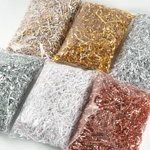 Wholesale 100g Per Pack Paper Crinkle Cut Shredded Paper Gold And Ssilver Wavy Filling Lafite Paper