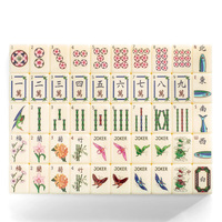 Mahjong Tradisional Cina Chinoiserie Amerika Warna Krem Gading Ubin Mahjong Akrilik Phoenix Plum Blossom Bambu Kupu-kupu Joker