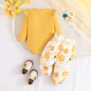 Conjuntos de Ropa para Niñas Estilo Dulce, Tops de Manga Larga de Color Sólido y Pantalones Estampados para 3-24 Meses - Product Image 2