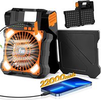Lanterne solaire de camping 22000mAh avec ventilateur, double panneau, lumière LED rechargeable, 5 vitesses, USB-C, portable, accessoire de voyage, maison, extérieur