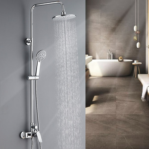 Système de douche carré moderne en chrome avec fonction pluie, mitigeur mural pour baignoire, robinet de salle de bain chaud/froid pour hôtels et appartements - Product Image 2
