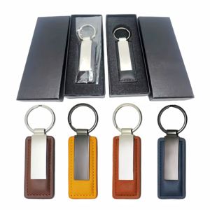 إكسسوارات معدنية فاخرة بشعار مخصص من الشركة المصنعة ، سلسلة مفاتيح جلدية مستطيلية فارغة حقيقية ، سلسلة مفاتيح من الجلد الصناعي الأصلي للسيارة - Product Image 2