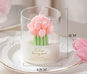 Vela de vidro luxuosa para presente de Dia dos Namorados buquê de flores tulipas fragrância aroma