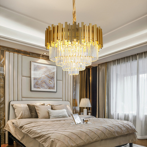 Lampadario Moderno in Cristallo Dorato, Lampada <span class=keywords><strong>a</strong></span> <span class=keywords><strong>Sospensione</strong></span> <span class=keywords><strong>LED</strong></span> di Lusso per Interni - Product Image 1