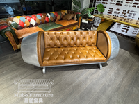Canapé d'angle vintage en cuir véritable capitonné pour salon, style américain, idéal pour appartement