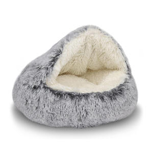 BSCI usine lit pour chat rond doux en peluche moelleux à capuche chat lit grotte pour chats d'intérieur ou petits chiens lits - Product Image 1