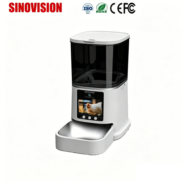 OEM ODM Automatic Pet Feeder 4MP PTZ Camera WiFi Bluetooth ICSee Home 10s Voice Record Backup Battery Timed Feeder