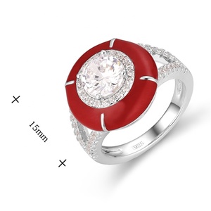 Bague <span class=keywords><strong>Halo</strong></span> en argent sterling 925 plaqué rhodium avec émail rouge et zircon cubique rond - Product Image 2