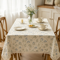Nappe rectangulaire en coton imprimé marguerites bleues avec bordure en dentelle pour cuisine et salle à manger de style campagnard – Vente en gros