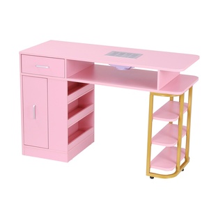 Mesa de Manicura Moderna de Madera Rosa con Colector de Polvo y Soporte Dorado, Mueble de Salón para Salón de Belleza y Tienda de <span class=keywords><strong>Uñas</strong></span> - Product Image 3
