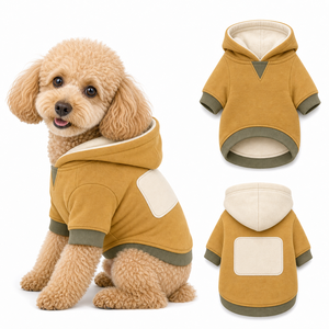 Pull à capuche pour chien doublé polaire, vierge pour personnalisation, avec poignets côtelés contrastants, chaud - Product Image 1