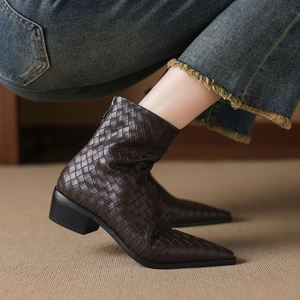 Cialisa Big Size 48 Shoes Fashion Weave <strong>Women</strong> Ankle <strong>Boots</strong> 2025 Autumn Winter Pointed Toe Dress Zipper Lady Mid Heel Short <strong>Boots</strong> - Product Image 2