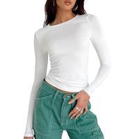 Kaos Wanita Lengan Panjang Kasual Musim Semi dan Gugur Warna Solid Slim Fit Pullover Kaos Wanita Street Wear Baju Dalaman