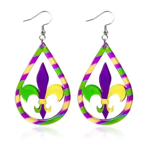 Mardi Gras Earrings for Women Acrylic Carnival Dangle Earrings Mardi Gras Party Accessories