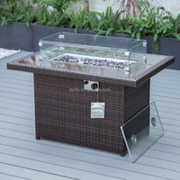 Rectangle Patio Jardin Extérieur Foyer Table Ensemble Propane Gaz Rotin Cheminée pour Salle À Manger Hôtel Élégant Mobilier D'extérieur