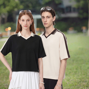 Nueva Camiseta Casual de Algodón 100% Transpirable de Alto Gramaje con Bloques de Color para Parejas - Product Image 2
