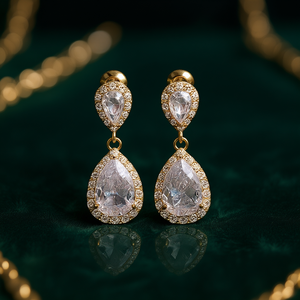 Boucles d'oreilles goutte d'eau en cristal vert E3746, plaquées or 18 carats, sertissage clos, bijoux de luxe pour femme, pour mariage - Product Image 2