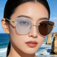 Nouvelles lunettes de soleil photochromiques sans monture œil-de-chat élégantes pour femmes, look audacieux et tendance, verres épais, protection UV400, parfaites pour