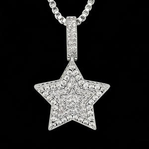 Ciondolo a Doppia Stella in Ottone con Zirconia Cubica Ghiacciata, Gioielli Hip Hop all'Ingrosso per <span class=keywords><strong>Distributori</strong></span> - Product Image 1