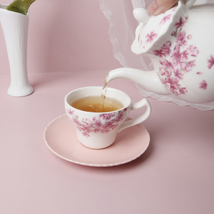 ชุดแก้วกาแฟเซรามิกสไตล์ญี่ปุ่นพร้อมจานรอง - ลายดอกซากุระสีชมพู ของขวัญแก้วลายดอกไม้ - Product Image 4