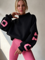 Sweat-shirt à col montant pour femme avec logo personnalisé, coupe décontractée, en molleton de coton brodé, pull oversize