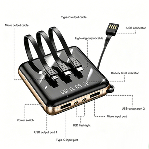 Mini batterie externe USB Type C 10000 mAh avec câble intégré pour téléphones portables, banques d'alimentation et stations d'alimentation 5000 mAh - Product Image 3