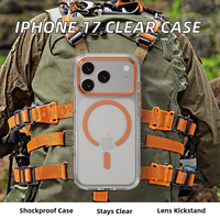 Nouvelle coque transparente antichoc avec protection intégrée contre les chutes, coque de téléphone en PC+TPU premium avec caméra en métal et aimant puissant pour 17 Pro Max