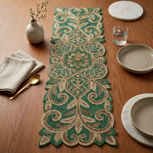 Chemin de table brodé et perlé, décoration de table à manger pour la maison, les réceptions de mariage et les événements spéciaux - Product Image 1
