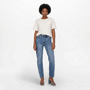 Jeans de Mezclilla Elásticos y Transpirables de Cintura Alta, Corte Recto, Talla Grande, a la Moda 2027 para Mujer - Product Image 1