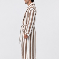 Peignoir de luxe en tissu éponge rayé pour homme, robe de spa, vêtements de nuit thermiques d'hiver, pyjama pour homme, chemises de nuit chaudes