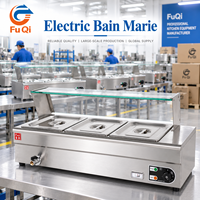 Bain-marie électrique commercial en acier inoxydable avec protection anti-éclaboussures en verre, table vapeur de buffet 1,5 kW pour restaurant et traiteur