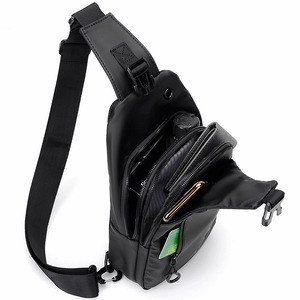 Trendy Fashion Black Men's Chest <b>Bags</b> <b>Waterproof</b> Outdoor Sports Black Shoulder <b>Sling</b> <b>Bags</b> With USB Charger - Product Image 4