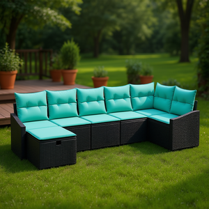 Poly <b>Rattan</b> Garden <b>Sofa</b> Set With Storage Cushion 6 Seater Outdoor Furniture Contemporary Design - Product Image 2