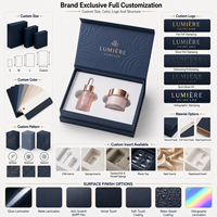 Coffret cadeau cosmétique magnétique rigide bleu marine avec logo en feuille d'or rose, insert en mousse pour sérum et crème pour le visage