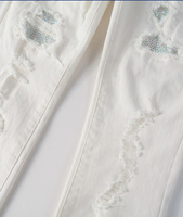 Jean élastique slim pour hommes, respirant, blanc, incrusté de diamants, pantalon avec broderie et décoration, style solide