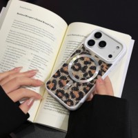Coque de téléphone magnétique à imprimé léopard scintillant, nouvelle coque de protection antichoc style Ins pour iPhone 17 Series iPhone 15 Pro