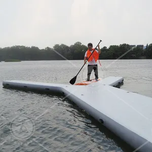 Custom Drop Stitch Water Play Equipment Opblaasbare Platform Boot Drijvende Dock Voor Jetski Parking