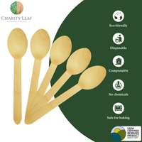 Cuillères en bois de bouleau Charity Leaf - Paquet de 100 - Zéro déchet et compostables - Biodégradables - Adaptées au micro-ondes et au four