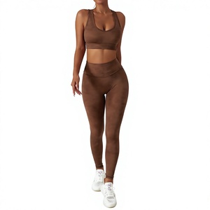 Seamless Light Blue Yoga Set High Waist <b>Leggings</b> <b>Crop</b> Top Convertible Straps 2 Piece Solid Color Full Length Water Front - Product Image 2