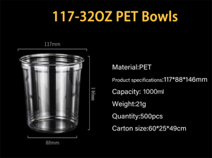 Atacado 1000ml <span class=keywords><strong>PET</strong></span> Plastic Disposable <span class=keywords><strong>Bowls</strong></span> Custom Universal Seal Com Tampa para Bebidas Alimentos Sobremesas Leite - Product Image 6